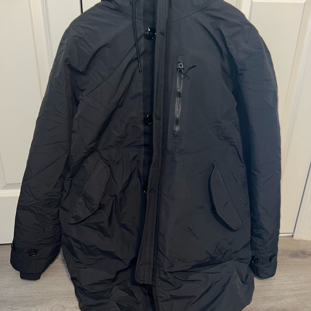 men’s abercrombie & ditch heavy duty winter coat 2 in 1 mid length black